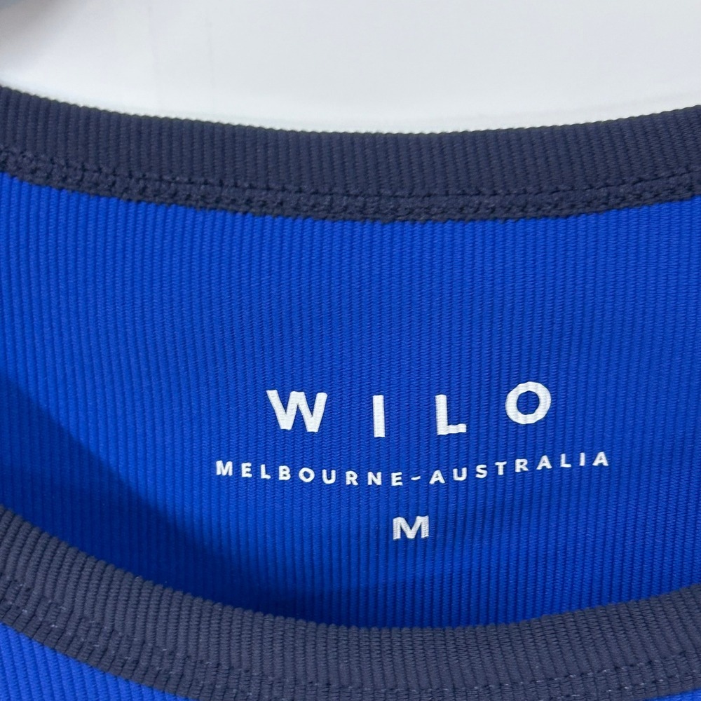 Wilo The Label Womens Blue Ribbed High Neck Crop‎ Top Sporty Tank M longline - Picture 3 of 7